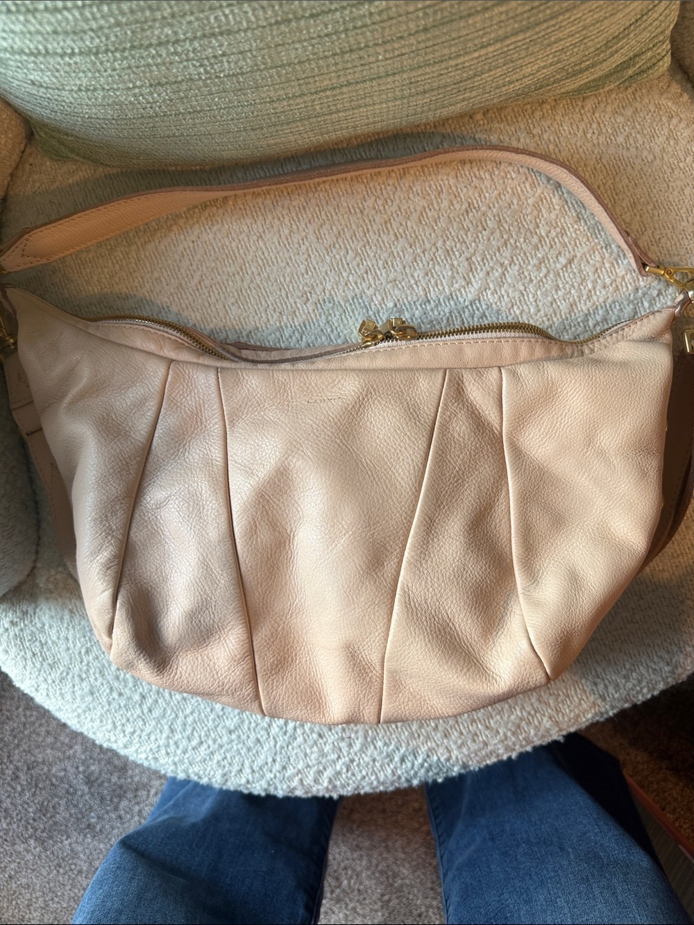 Hammitt Morgan Blush Pink Leather Shoulder Bag with Gold Hardware